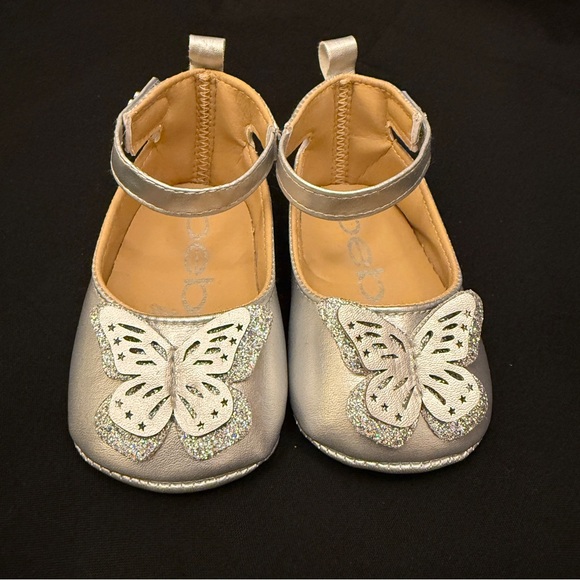Bebe Other - Bebe Silver Butterfly Baby Infant Walker Fashion Shoes Ankle Strap size 4 NWT
